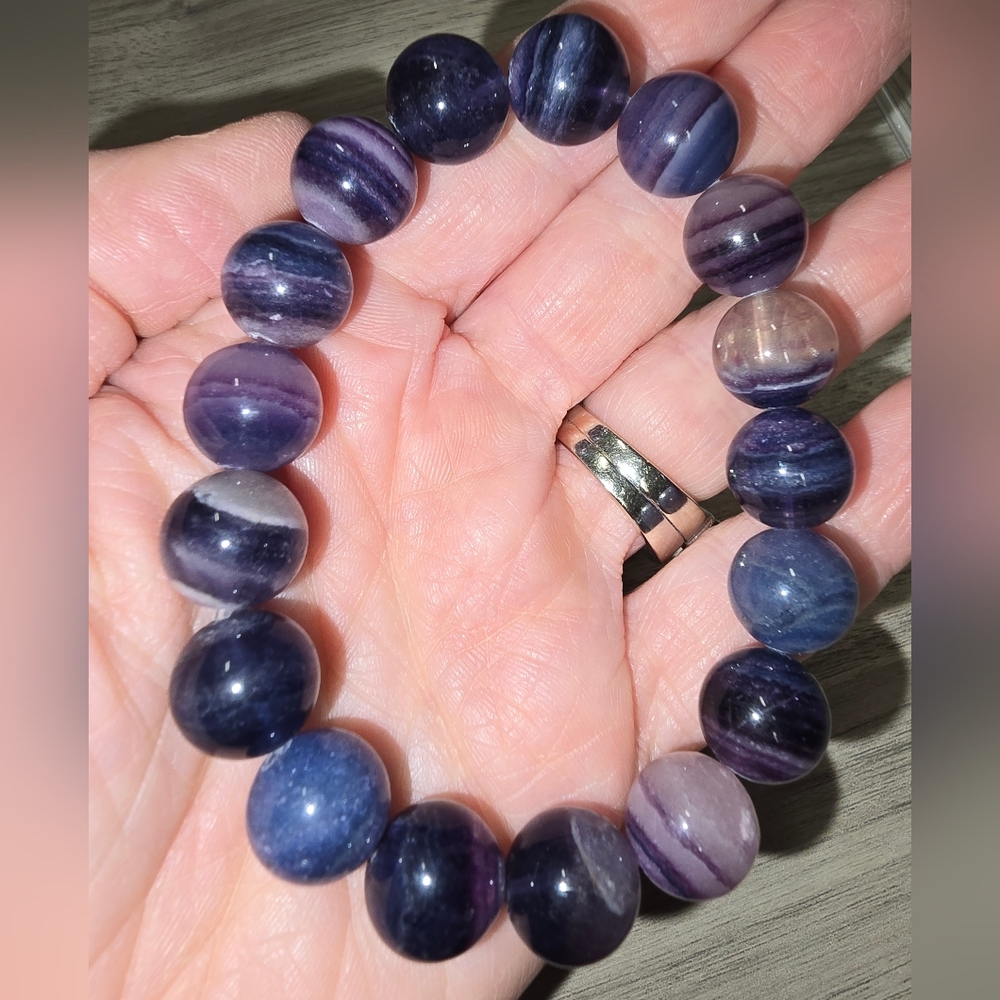 12mm Dark Banded Fluorite Bracelet